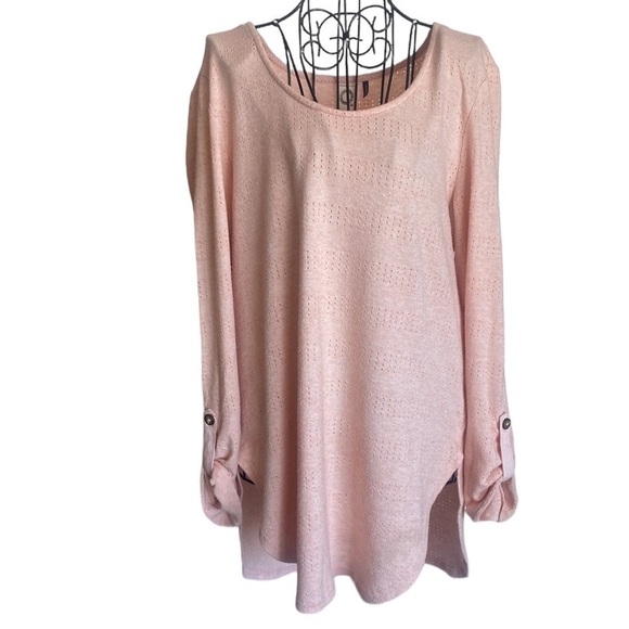 Anthropologie Akemi + Kin Sylvie Pointelle Tunic Top  Roll Tab Sleeve - Picture 3 of 9